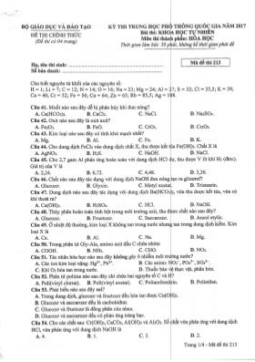 Đề thi Trung học phổ thông Quốc gia môn Hóa học năm 2017 - Mã đề 213